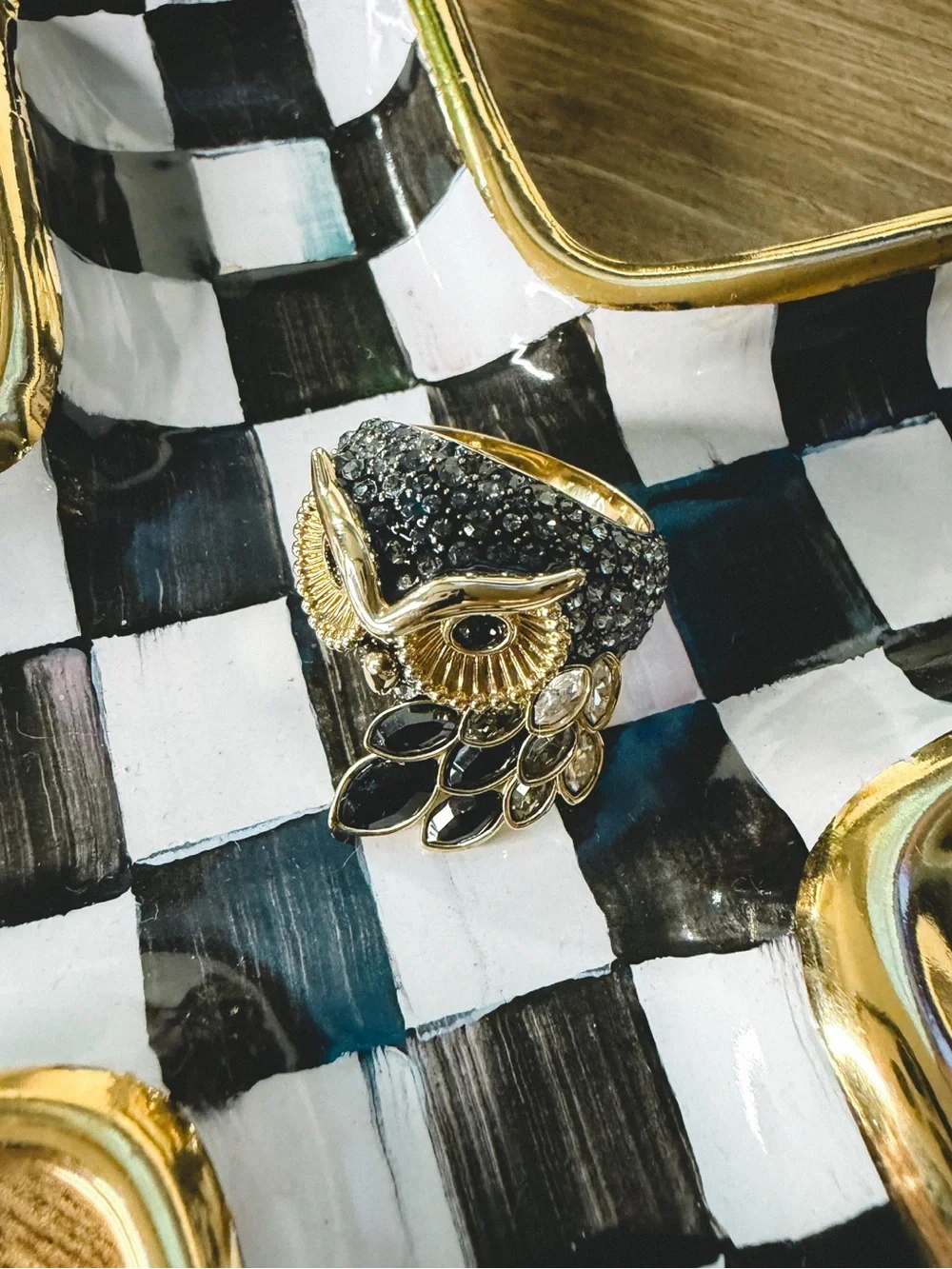 Swarovski Crystal Owl Ring Size 7.25